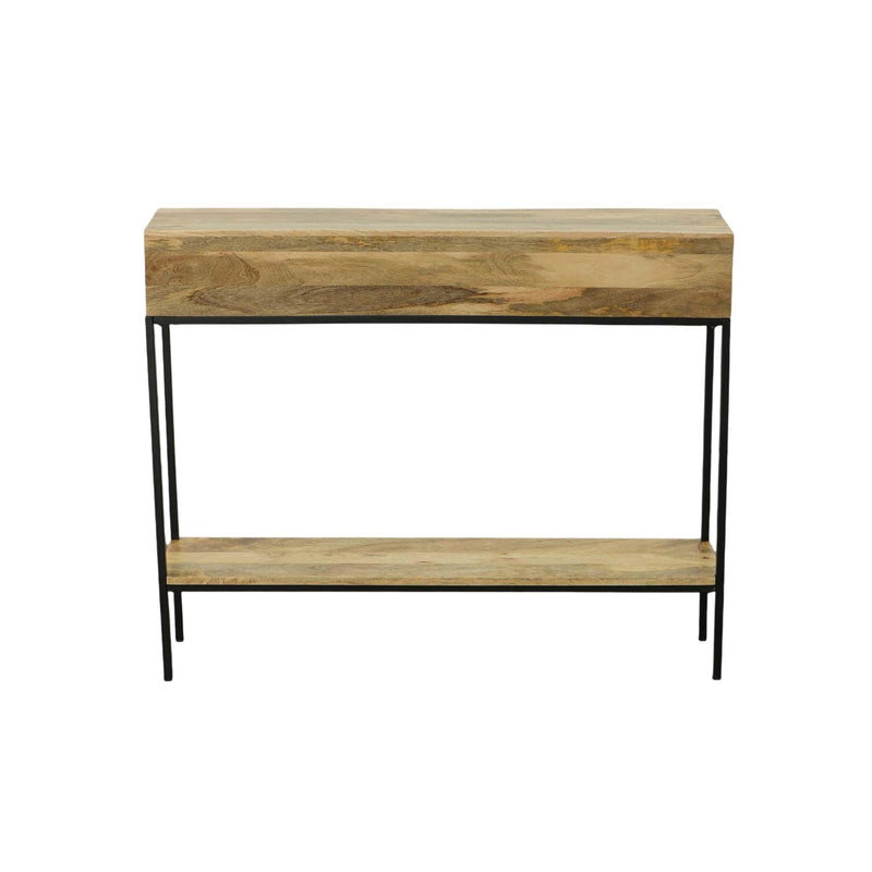 Solid Wood And Iron Console Table With Shelf - Natural And Black
