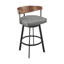 Load image into Gallery viewer, 30" Modern Faux Leather And Iron Low Back Bar Height Swivel Bar Chair - Gray
