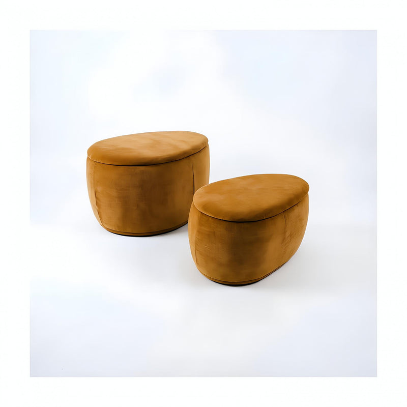 Chenille Oval Ottoman With Storage (Set of 2) - Gold