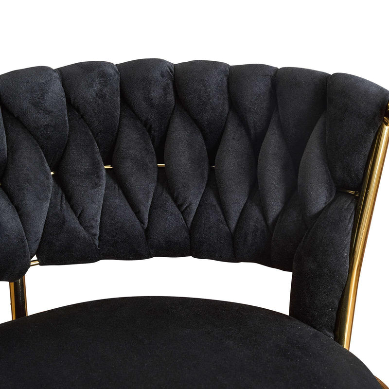 Velvet And Metal Low Back Adjustable Height Swivel Bar Chair - Black And Gold