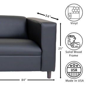 Black Faux Leather Sofa, Modern 3-Seater Sofas Couches for Living Room, Bedroom, Office, and Apartment with Solid Wood Frame