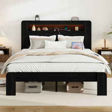 Load image into Gallery viewer, Wood Platform Bed Frame With Storage LED Light Headboard &amp; USB
