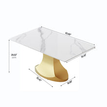 Load image into Gallery viewer, 63&quot; Modern Artificial Stone Panel Golden Stainless Steel Curved Legs, Can Accommodate 6-8 People - White / Gold

