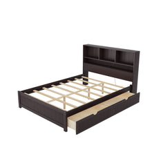 Load image into Gallery viewer, Platform Bed With Bookcase Headboard, Built-In Downlight, Charging Station, And 2 Side Drawers
