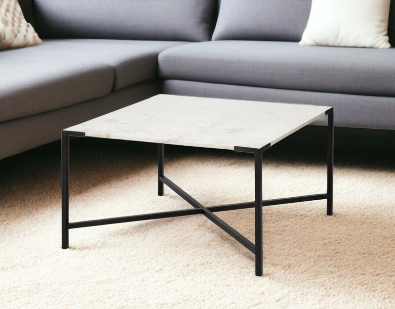 Solid And Manufactured Wood And Metal Square Coffee Table - White And Black