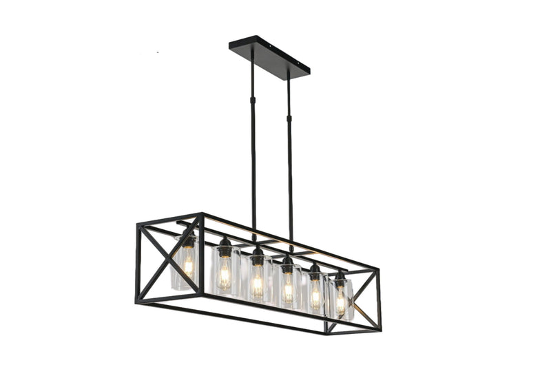 Kitchen Island Six Light Wrought Mercury Flush Chandelier With Shades - Black