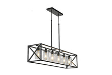 Load image into Gallery viewer, Kitchen Island Six Light Wrought Mercury Flush Chandelier With Shades - Black
