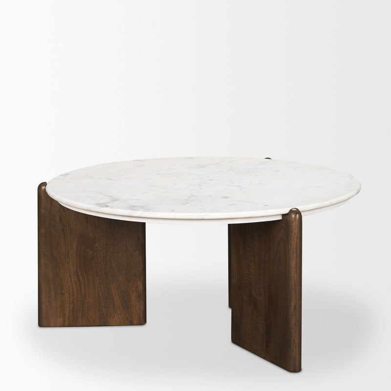 Round Coffee Table (727809) - White / Brown / Stone