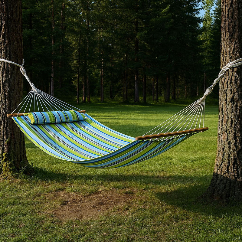 Striped Double Hammock - Aqua / Lime Green