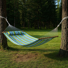 Load image into Gallery viewer, Striped Double Hammock - Aqua / Lime Green
