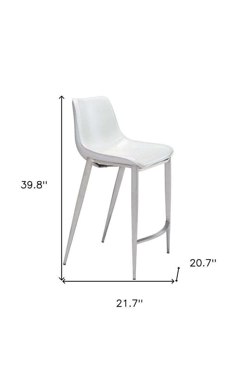 21.7" x 20.7" x 39.8" Steel Low Back Counter Height Bar Chairs (Set of 2) - White And Silver