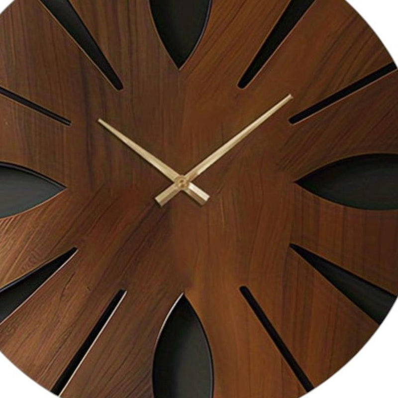 Silent Analog Abstract Round Wall Clock - Brown