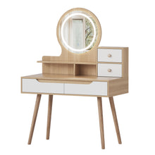Load image into Gallery viewer, Elegant Makeup Vanity Desk With Adjustable Lighted Mirror Table Feet - American White Oak
