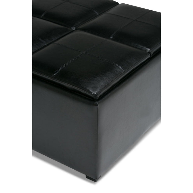 35" Leather Cocktail Ottoman With Storage - Black / Dark Brown
