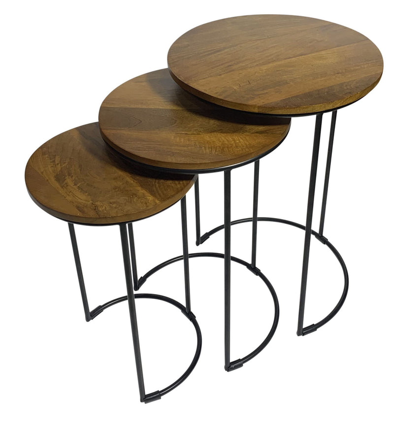 Solid Wood And Metal Round Frame Nested Tables (Set of 2) - Chestnut