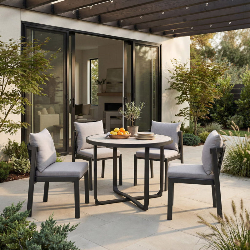 Glass Aluminum Pedestal Base Round Top Dining Table - Black