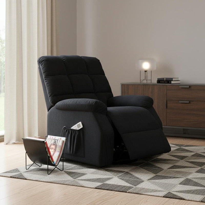 Velvet Heated Massage Lift Assist Power Recliner - Black