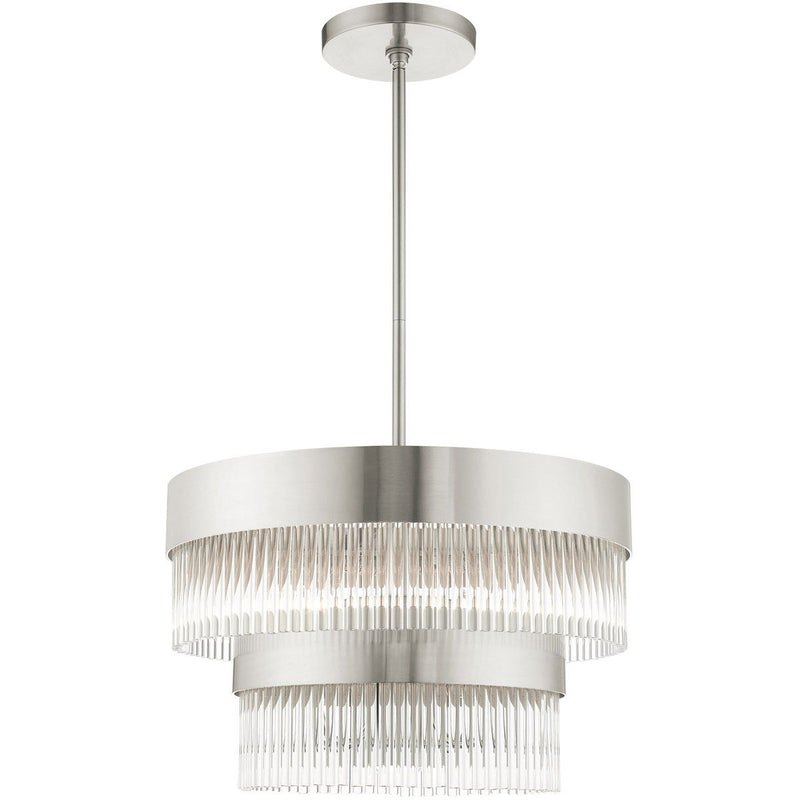23" Five Light Dimmable Chandelier With Shades - Nickel