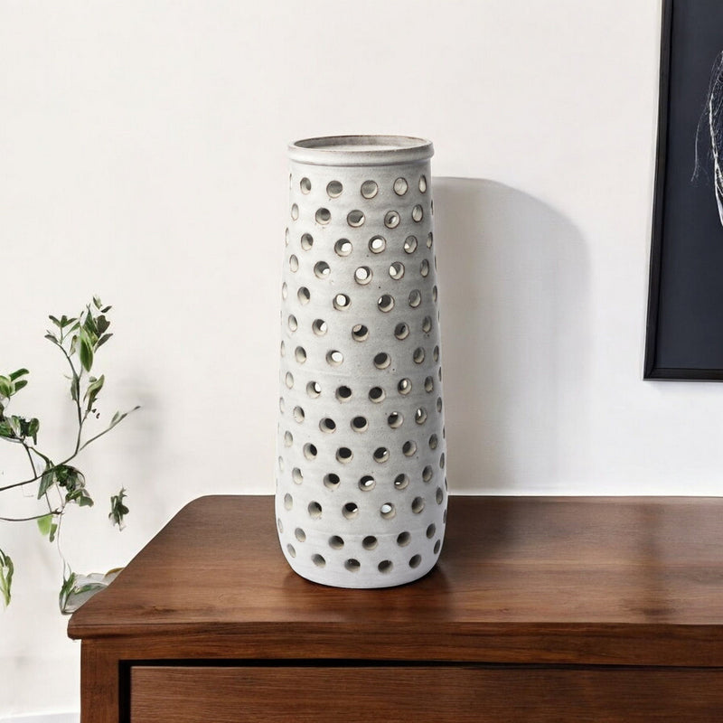 Polka Dots Cylinder Table Vase - White