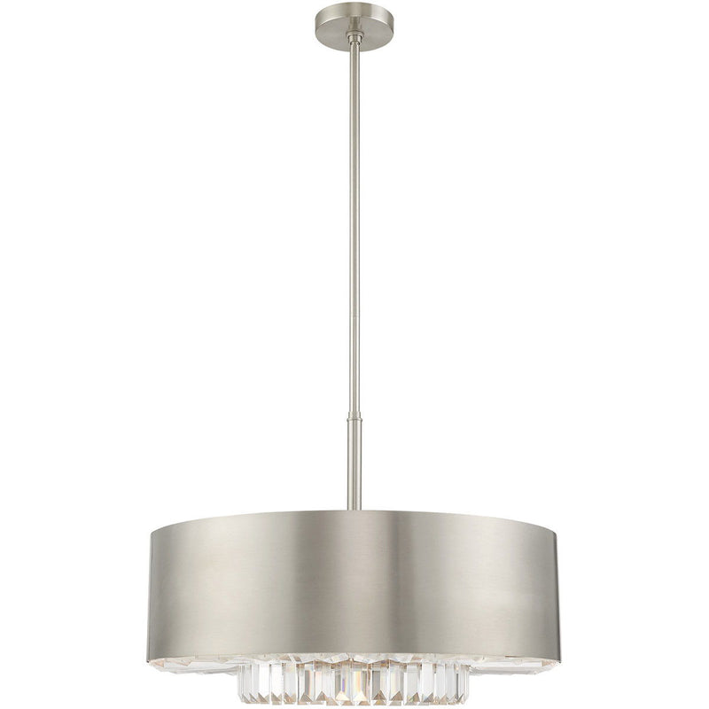 25'' Six Light Dimmable Chandelier With Shades - Nickel