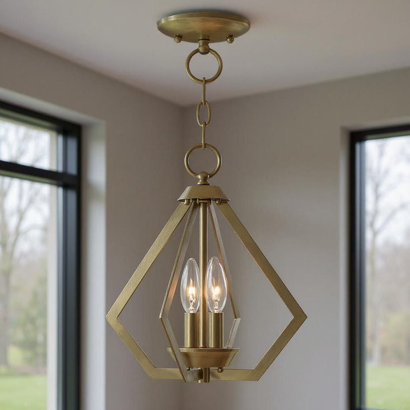 Two Light Dimmable Chandelier With Shades - Antiqued Brass