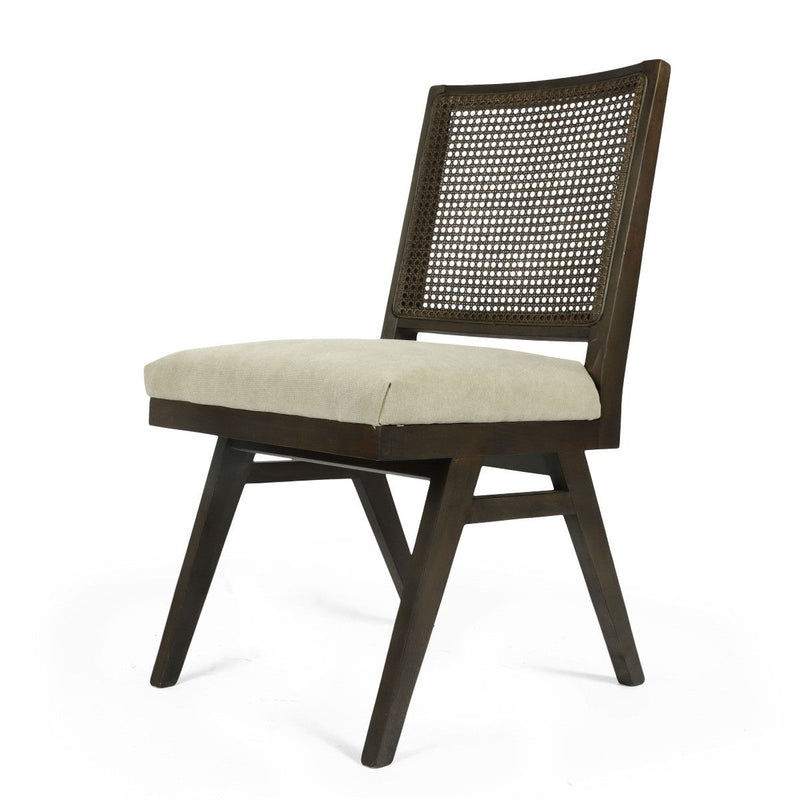 Wood Cane Upholstery Dining Side Chairs (Set of 2) - Brown / Gray