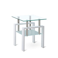 Load image into Gallery viewer, Glass And Metal Square End Table With Shelf - Clear / White
