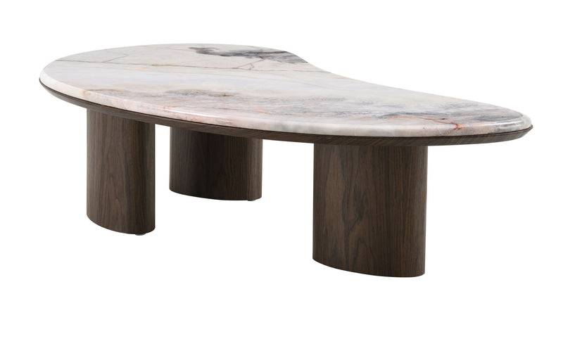 Genuine Marble Wood Oval Coffee Table (716371) - Natural / Brown