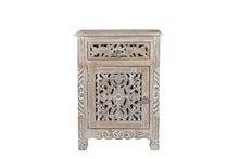 Load image into Gallery viewer, One Drawer Carved Floral Solid Wood Nightstand - Distressed Gray
