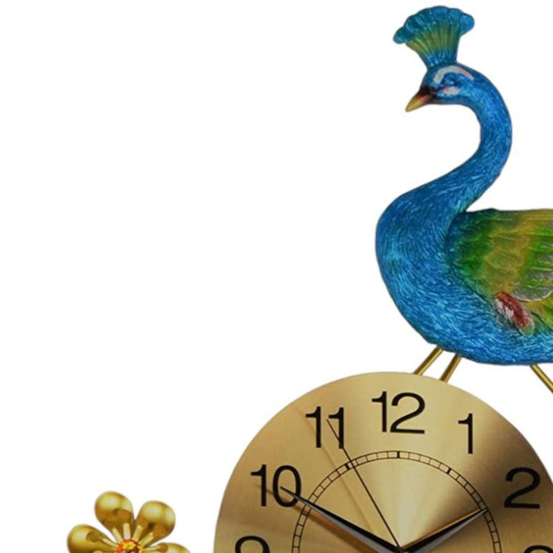 Silent Analog Peacock Novelty Wall Clock (626374) - Blue / Green / Gold