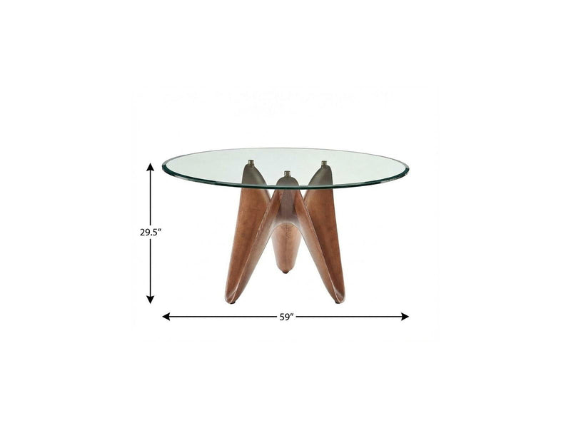 59" Rounded Glass And Solid Manufactured Wood Pedestal Base Dining Table - Clear