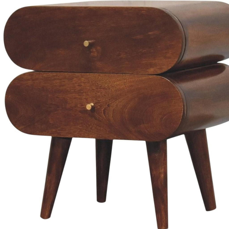 20" Solid Wood Round Two Drawer Nightstand - Chestnut