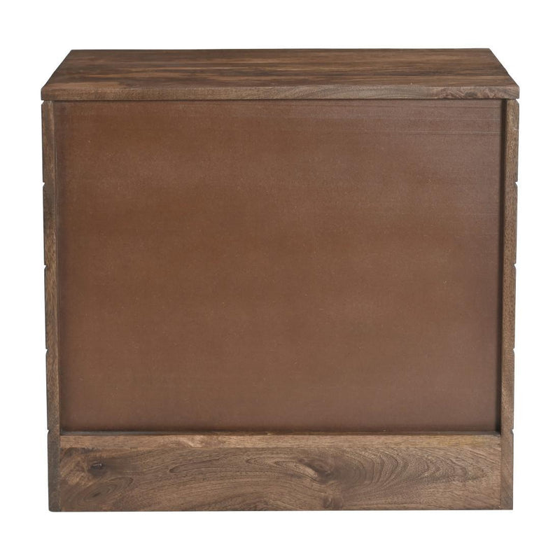 Wood Carved Geometric Two Drawer Nightstand - Walnut