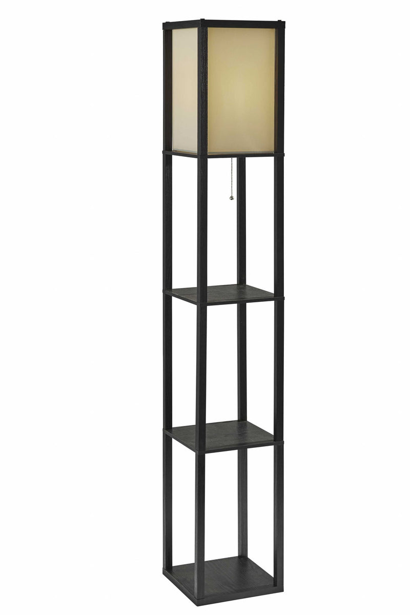 Floor Lamp With Wood Finish Storage Shelves - Black / White