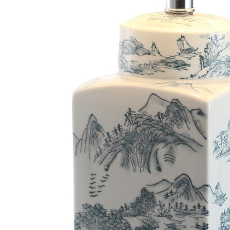 Table Lamp With Drum Shade - Blue / White