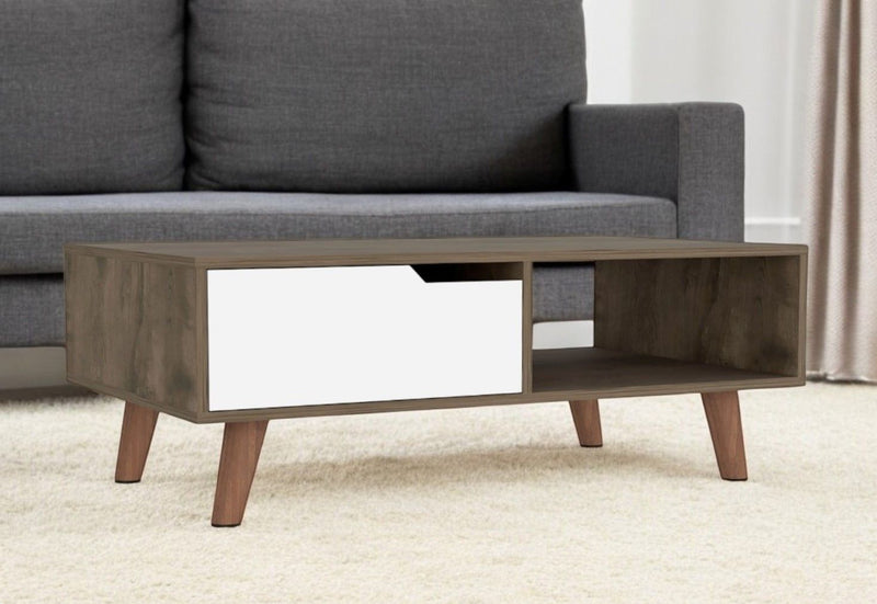 40" Wood Coffee Table With Drawer And Shelf - Brown And White