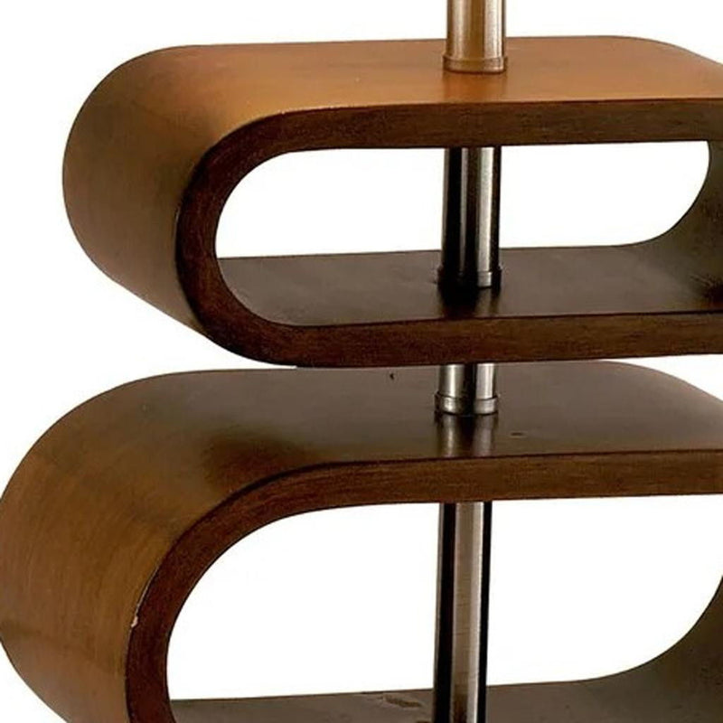 Retro Ovals Wood Bedside Lamp With Natural Shade - Brown