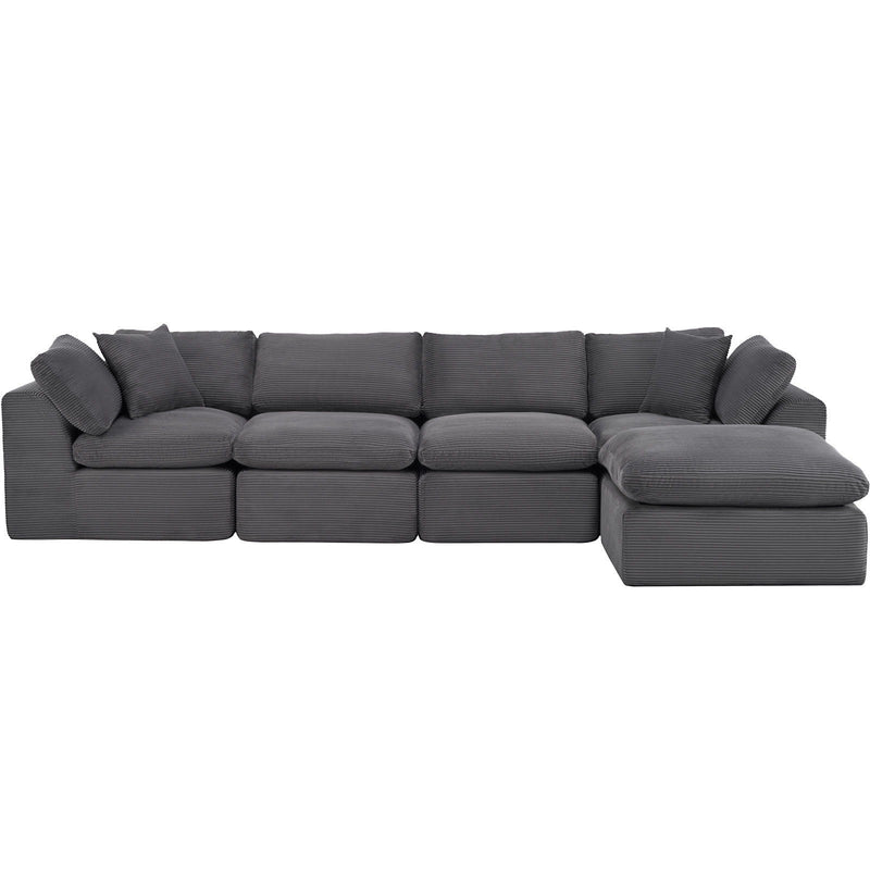 Corduroy Modular Sofa Chaise With Ottoman Toss Pillows (725197) - Dark Gray