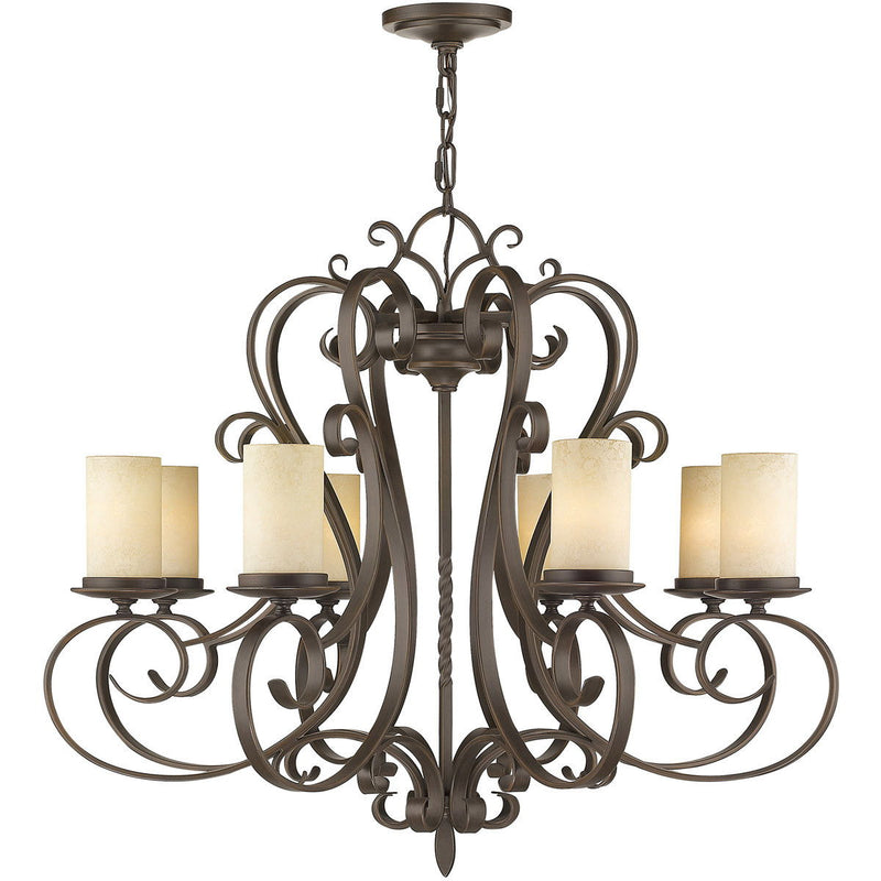 32" Eight Light Metal Dimmable Chandelier With Shades - Bronze