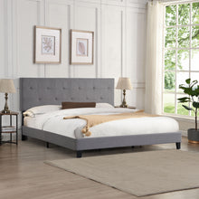 Load image into Gallery viewer, King Size Upholstered Platform Bed Frame With Button Tufted Fabric Headboard, No Box Spring Needed, Wood Slat Support
