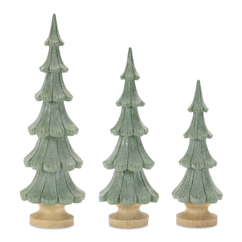 Glitter Christmas Tree Sculptures (Set of 3) - Green / Natural