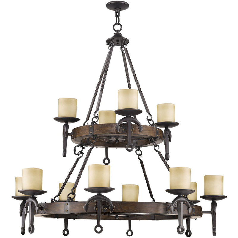 Twelve Light Resin Dimmable Chandelier With Shades - Bronze
