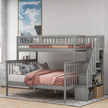 Load image into Gallery viewer, Twin over Full Stairway Bunk Bed with Storage, Gray
