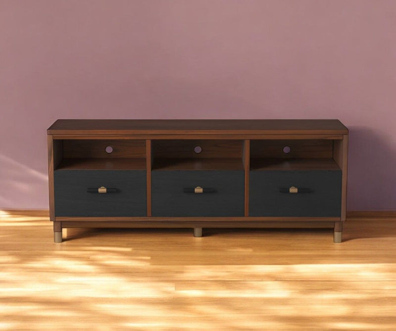 Mahogany Solids & Veneer Open Shelving TV Stand - Brown / Black
