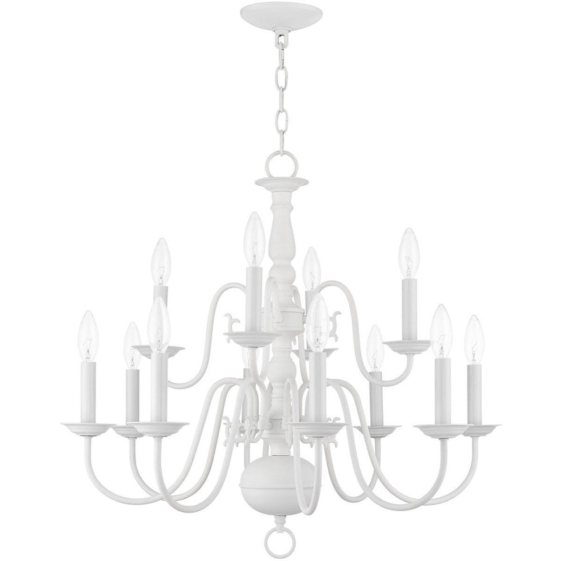 Twelve Light Dimmable Chandelier With Shades - White