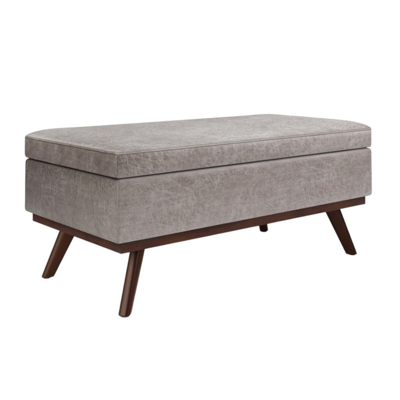 42" Leather Cocktail Ottoman With Storage - Gray / Brown