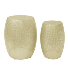 Load image into Gallery viewer, Modern Round Metal Hollow Side Table Set With Openwork Design - Gold
