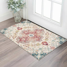 Load image into Gallery viewer, 3' X 5' Ivory Pink And Blue Medallion Distressed Washable Area Rug
