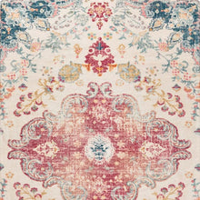 Load image into Gallery viewer, 3' X 5' Ivory Pink And Blue Medallion Distressed Washable Area Rug
