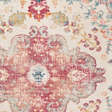 Load image into Gallery viewer, 3' X 5' Ivory Pink And Blue Medallion Distressed Washable Area Rug
